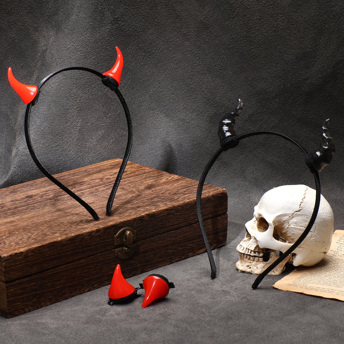 MOSTORY Red Devil Horns Headband - Handmade Horn Headband with Clips Demon Hairhoop Gothic Horn