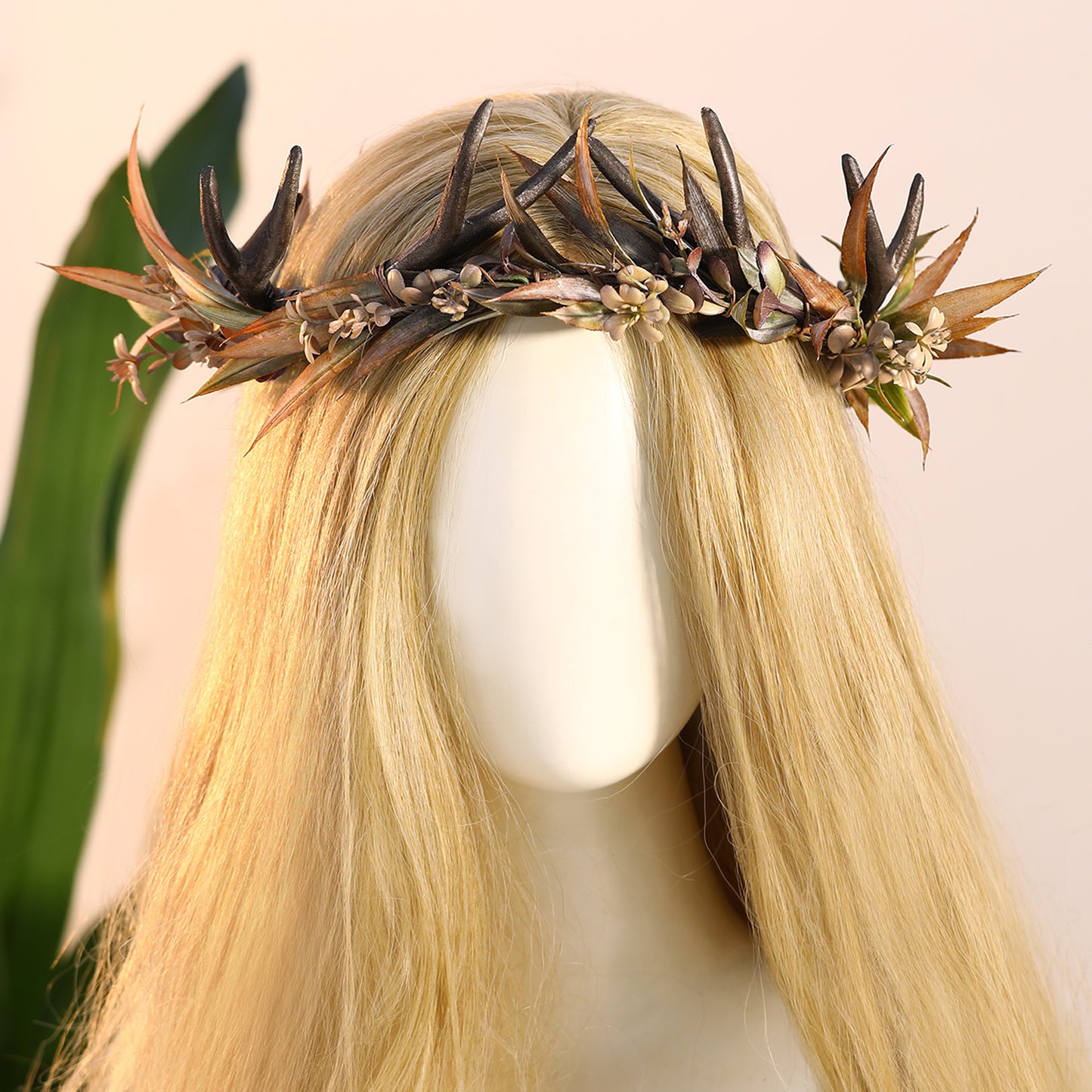 Gothic Antler Flower Crown - Dark Horns Headband Elf Floral Headpiece