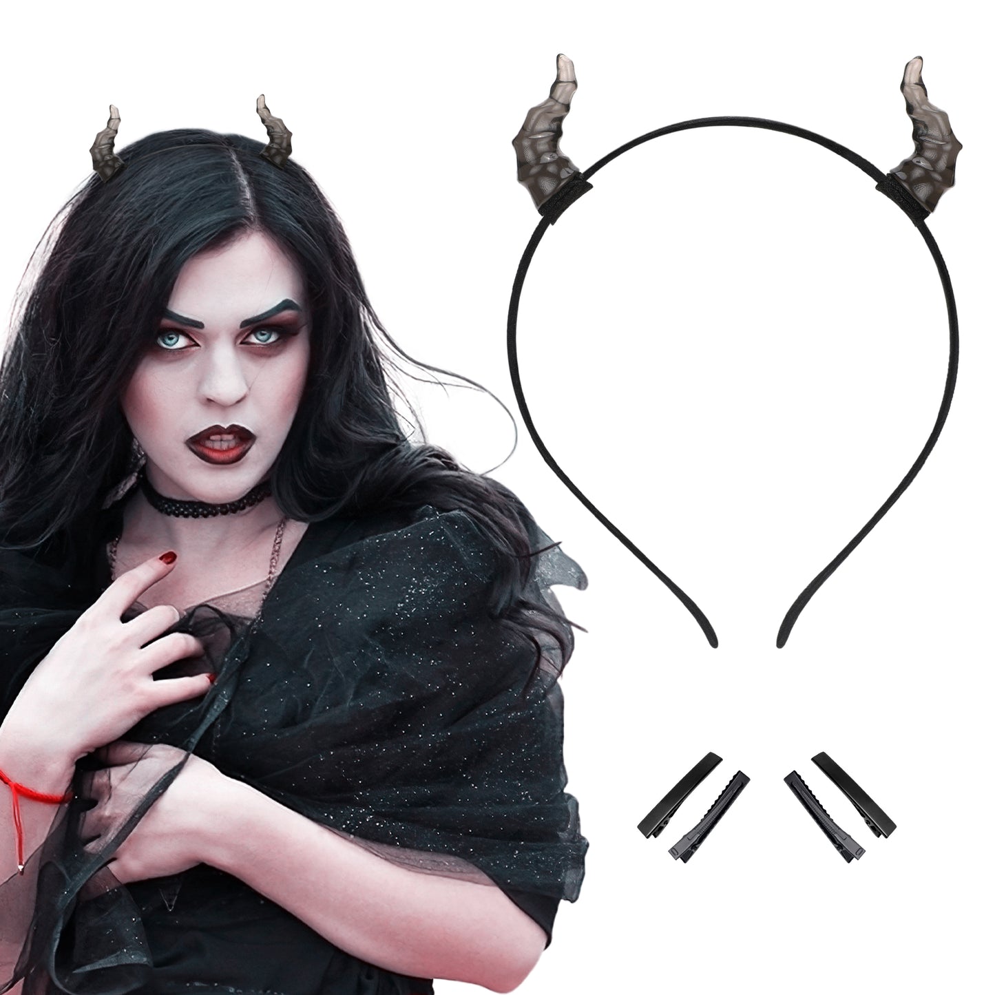 MOSTORY Black Demon Horns Headband - Handmade Devil Horn Headband