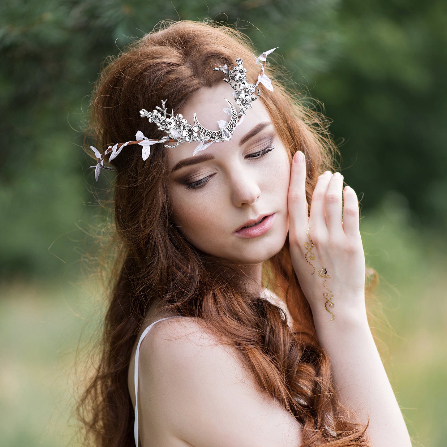 Moon Woodland Crown Fairy: Silver Leaves Headpiece, Forest Twig Circlet