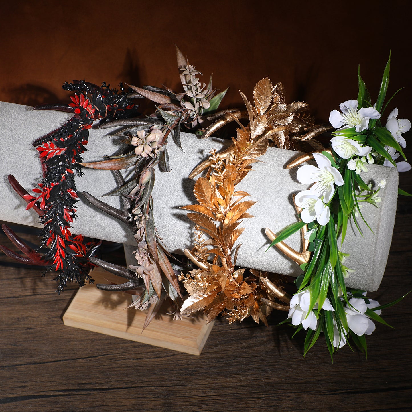 Black Flower Antler Crown - Dark Floral Horns Headpiece