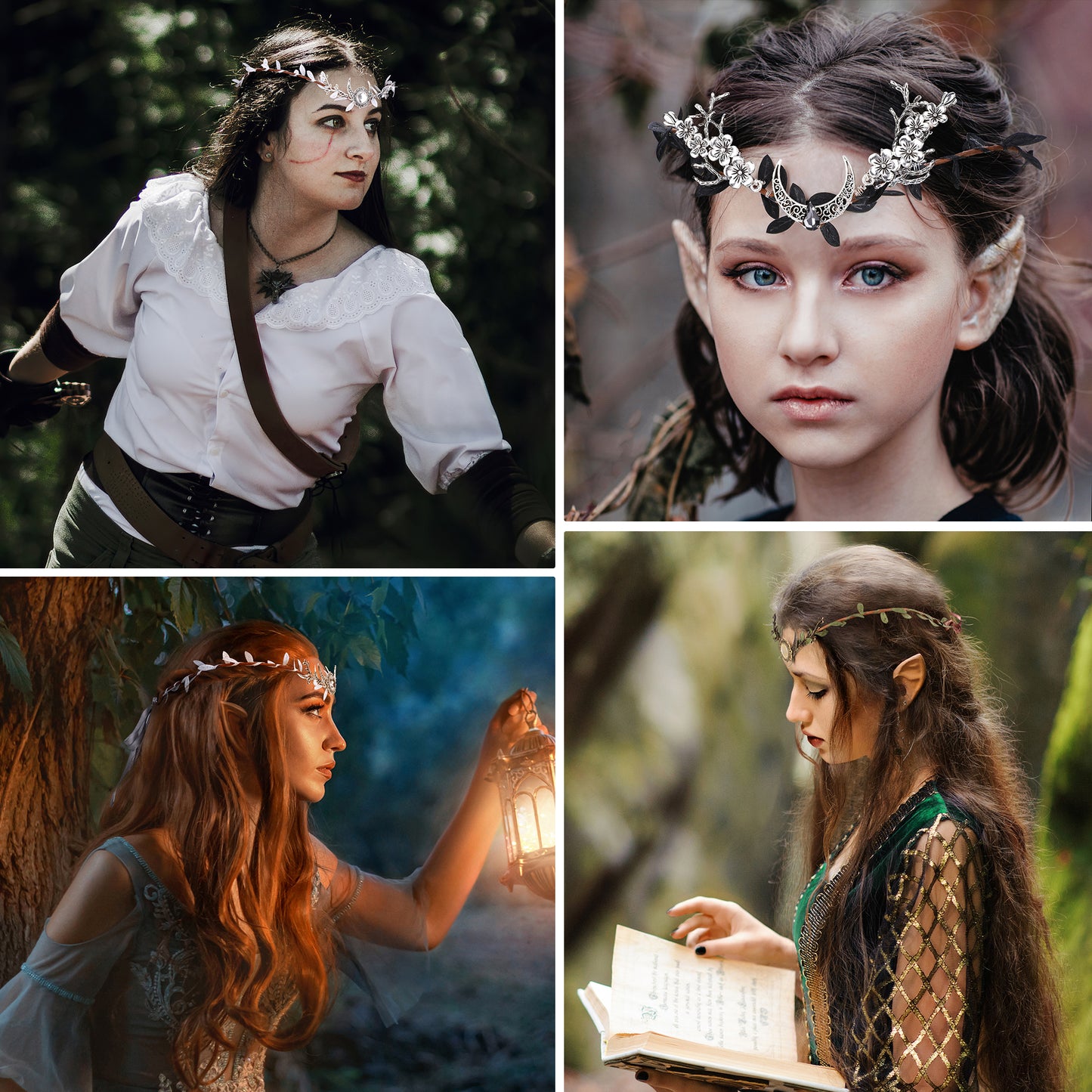 Elf Ears with Woodland Moon: Forest Headpiece, Fairy Leaf Crown