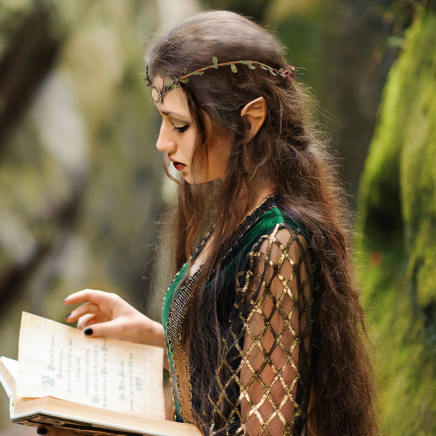 Elf Ears with Woodland Moon: Forest Headpiece, Fairy Leaf Crown