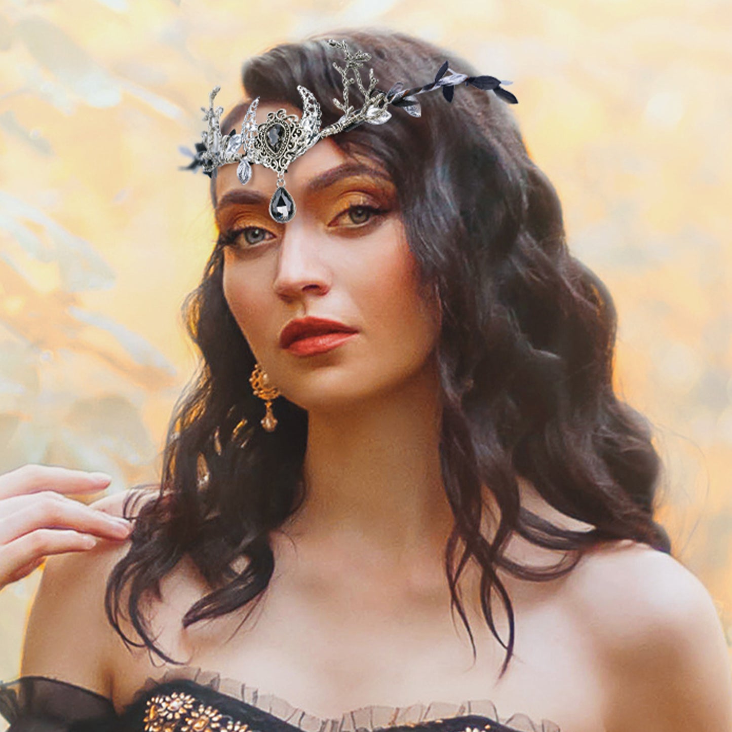 Silver Branch Crown: Black Rhinestone Headpiece