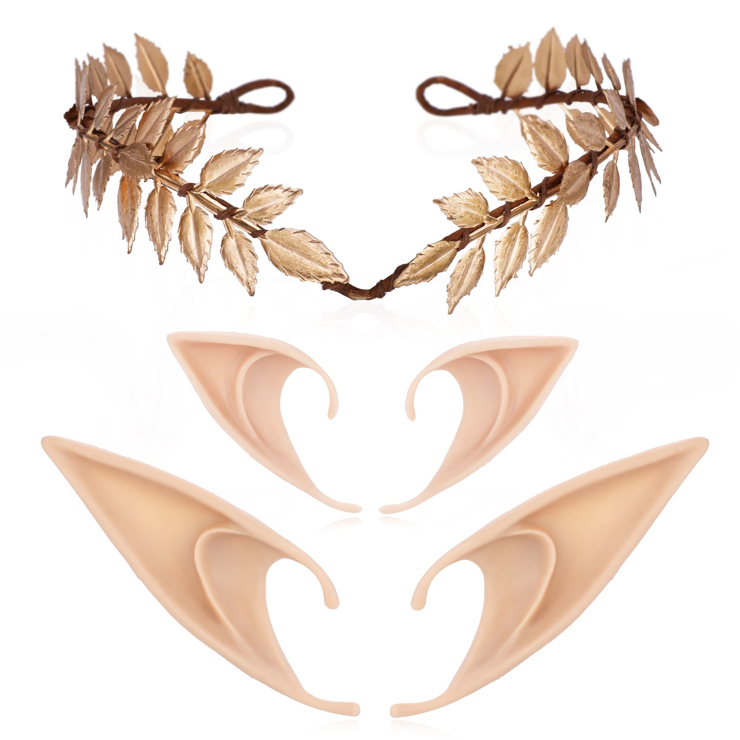 Gold Daisy Leaf Headpiece with 2 Pairs Elf Ears Set