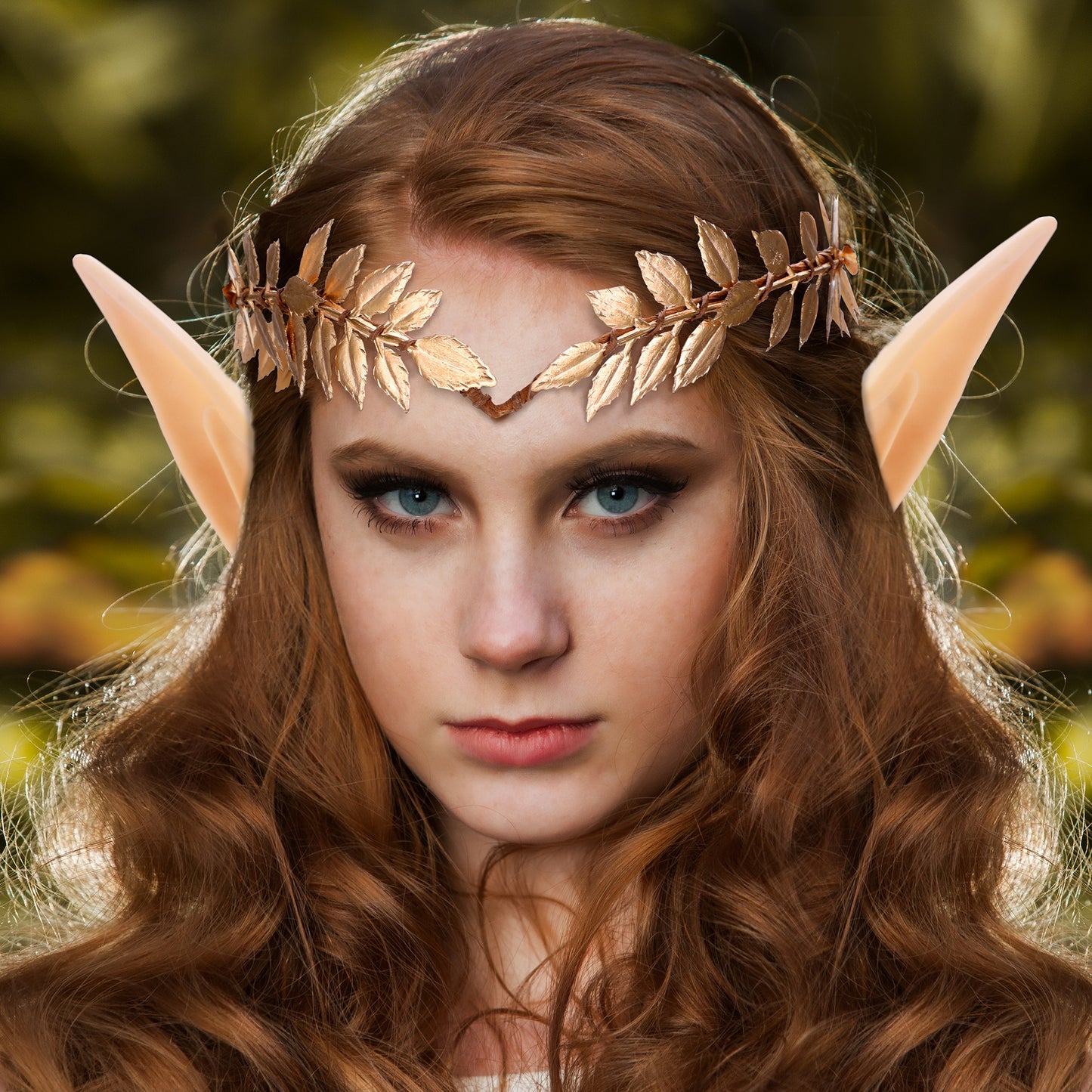 Gold Daisy Leaf Headpiece with 2 Pairs Elf Ears Set