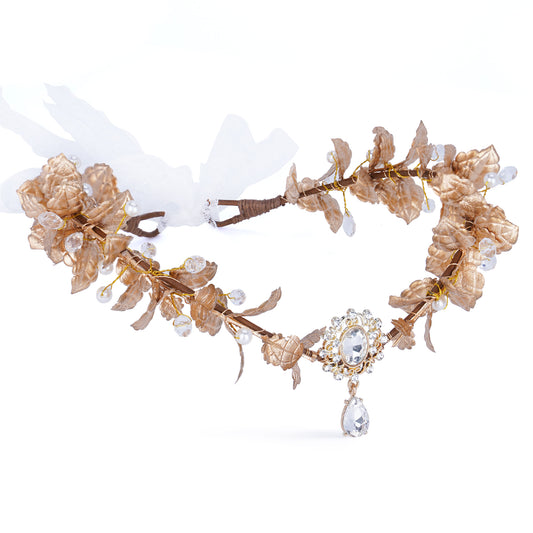 Gold Fairy Crown for Women Goddess Leaves Tiara