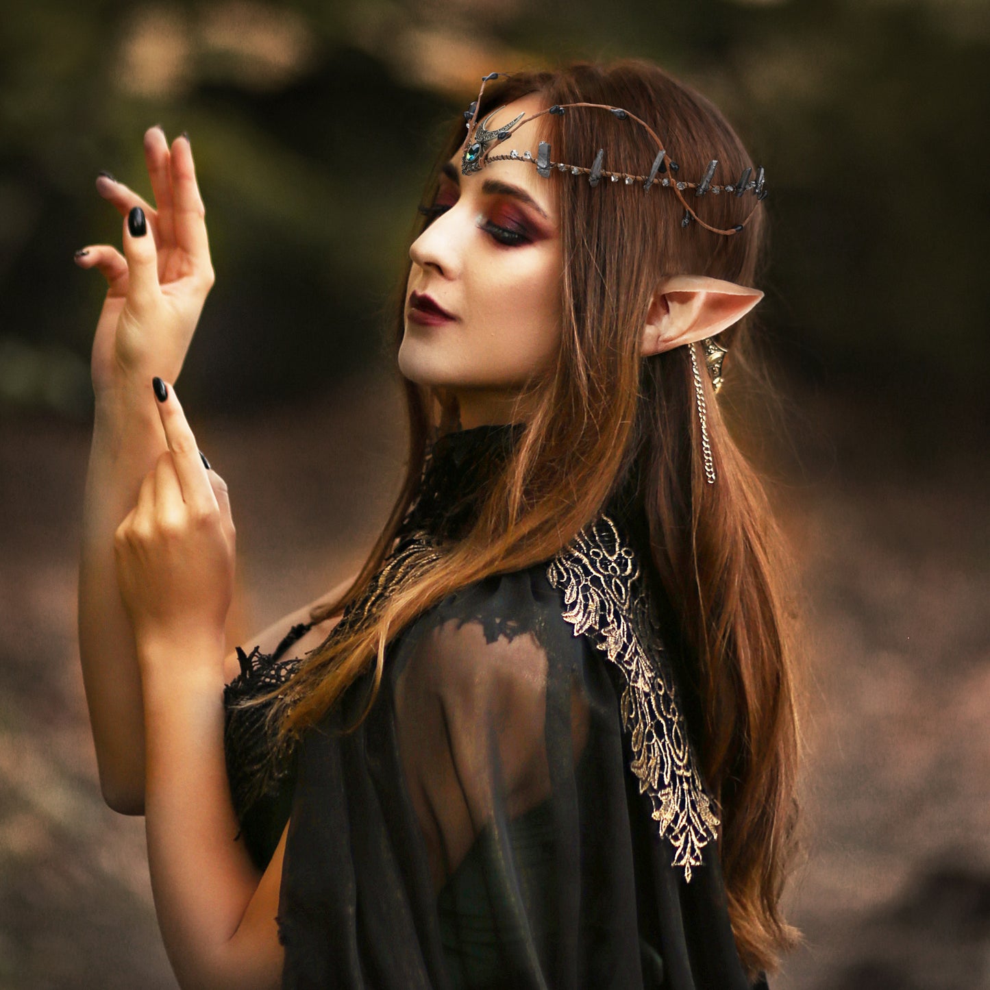 Black Crystal Crown Raw Quartz Headband