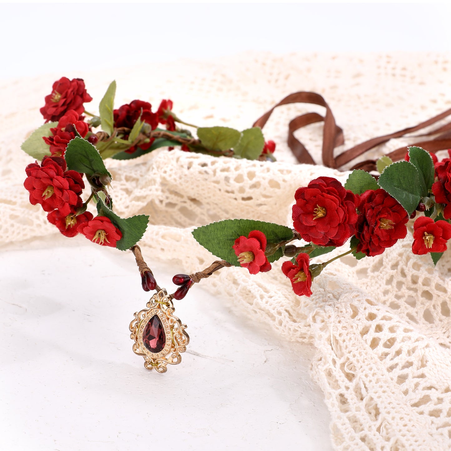 Handmade Red Flower Crown: Fairy Rose Headpiece