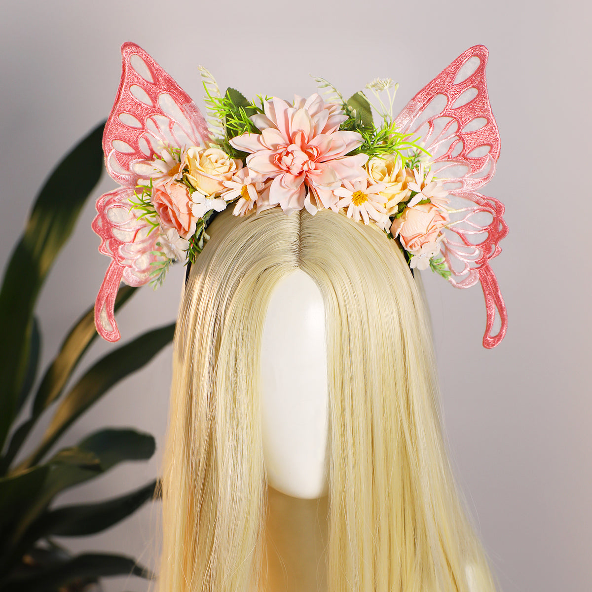 Pink Butterfly Fairy Crown - Flower Headband with Wings  display picture 1