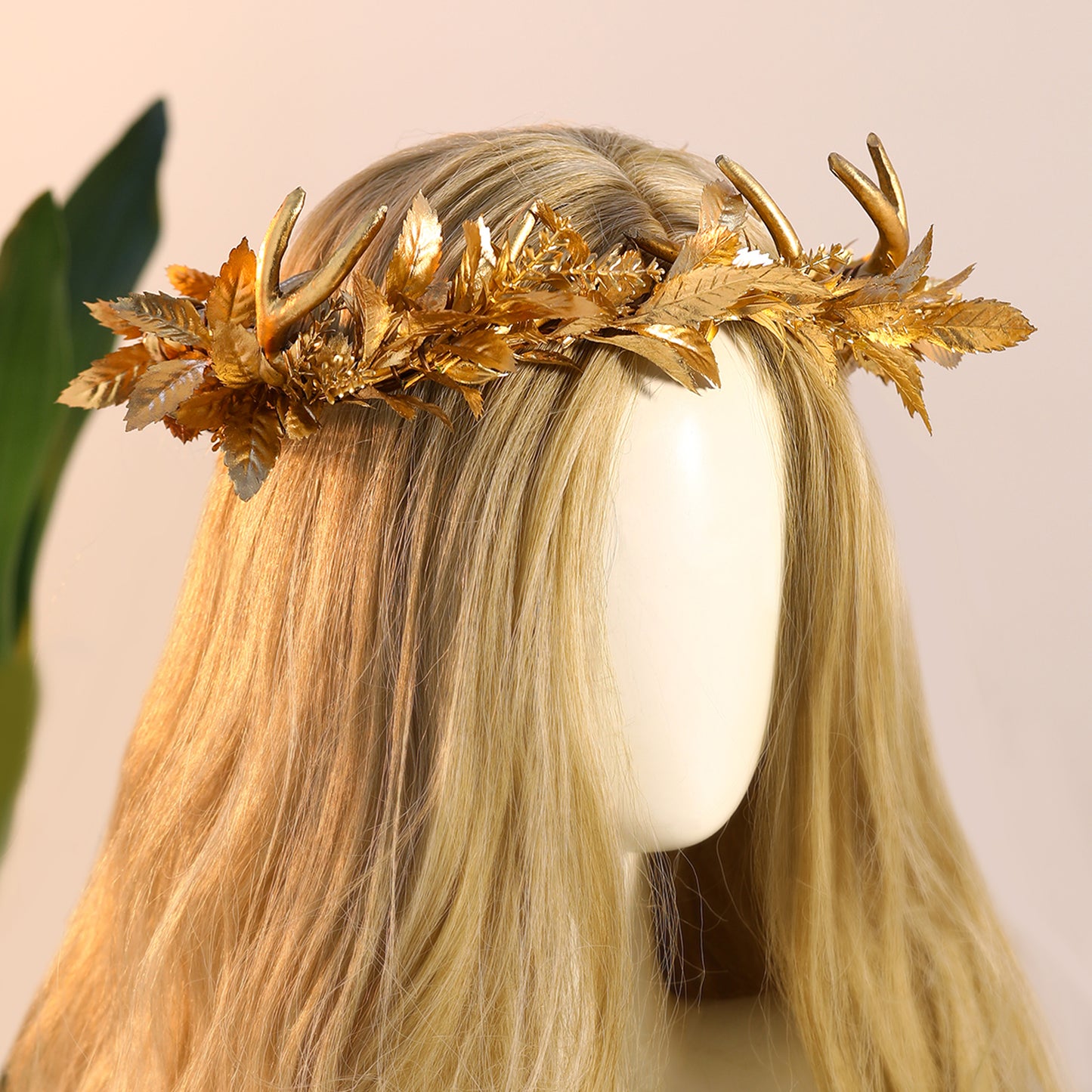 Gold Antler Flower Crown - Floral Fairy Headband Elf Antler Headpiece