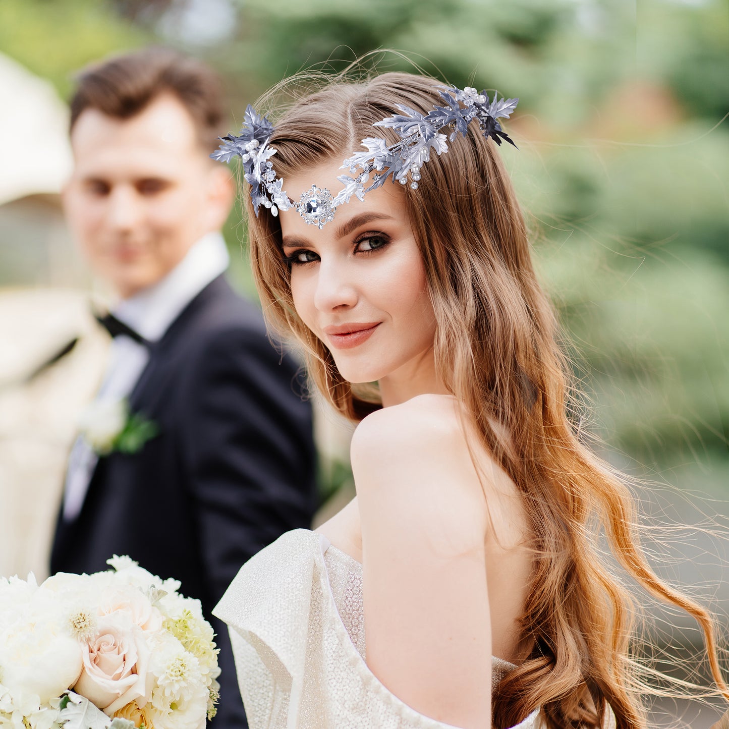 Greek Wedding Halo Crown: Bridal Goddess, Spike Headband, Sunflowers