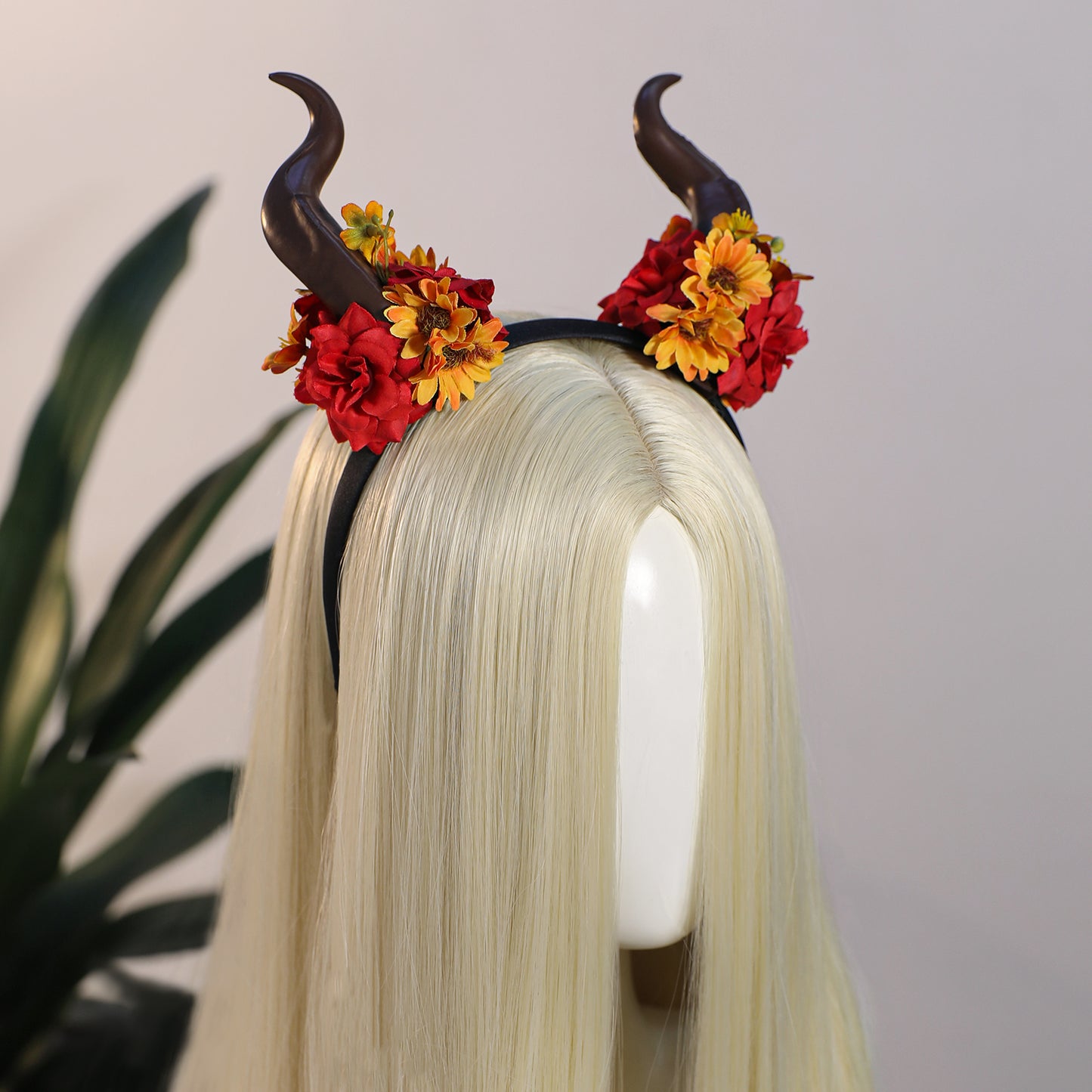 Flower Devil Horns Headband - Demon Horn Headband Floral Horns