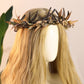 Gothic Antler Flower Crown - Dark Horns Headband Elf Floral Headpiece