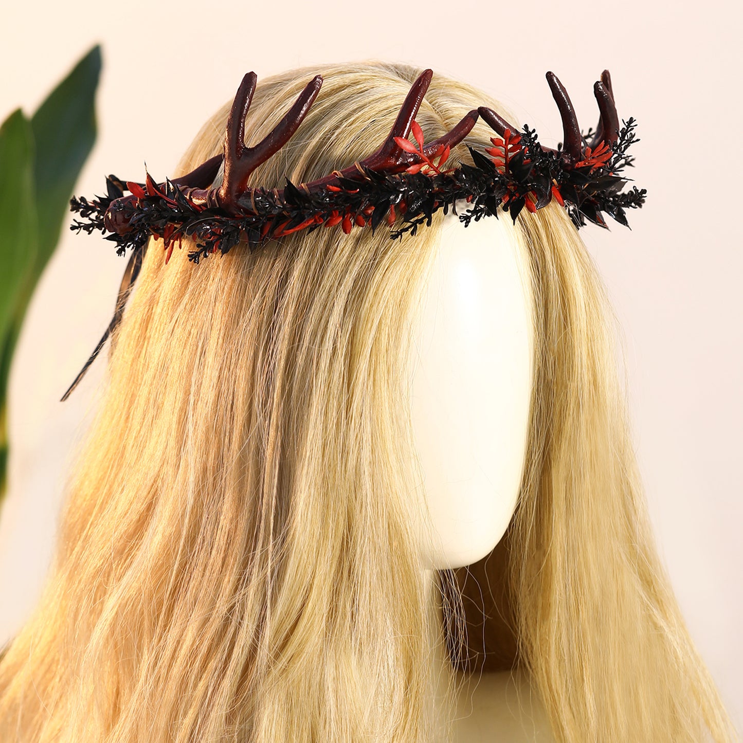 Black Flower Antler Crown - Dark Floral Horns Headpiece