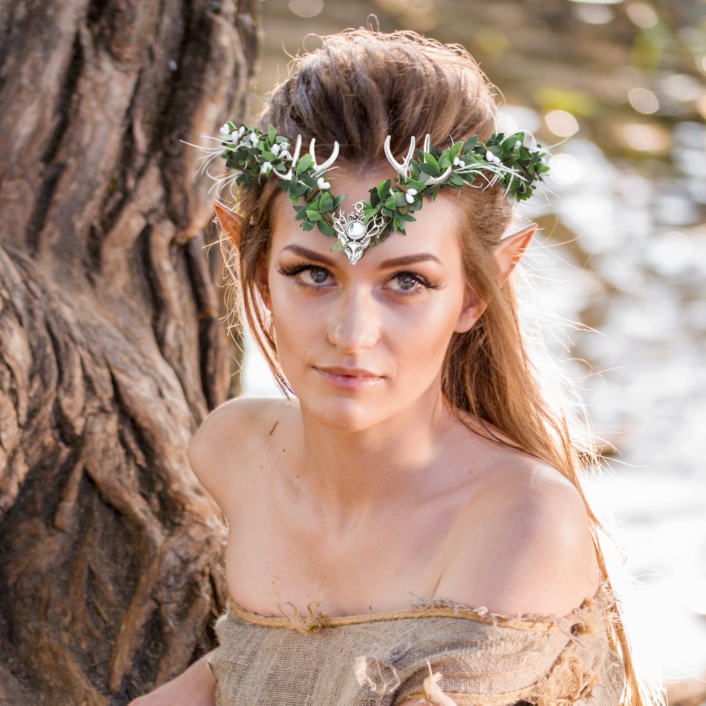 Elf Ears with Fairy Green Headpiece: Woodland Elf Crown