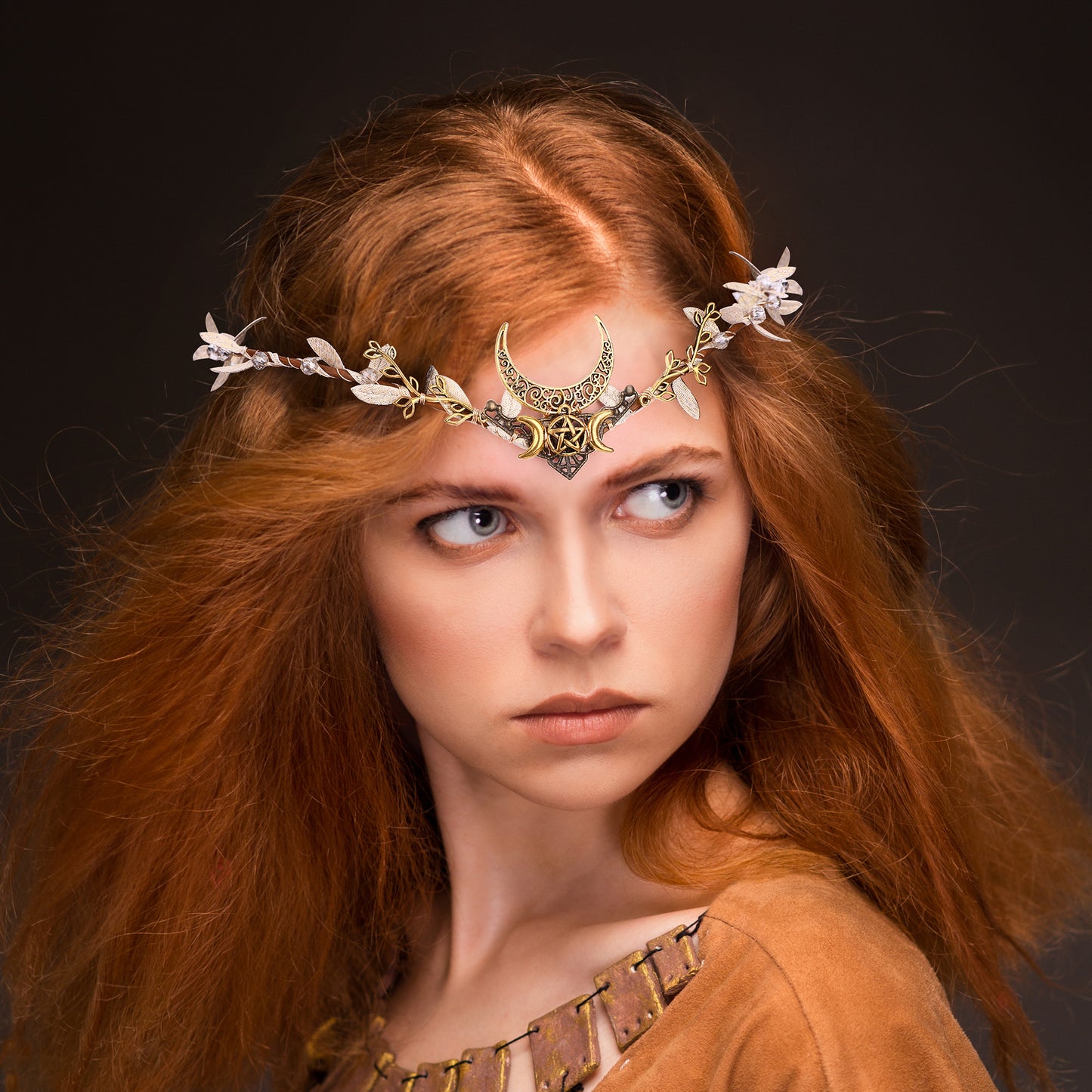 Gold Fairy Crown Moon Branch Headpiece Woodland Elf Headband