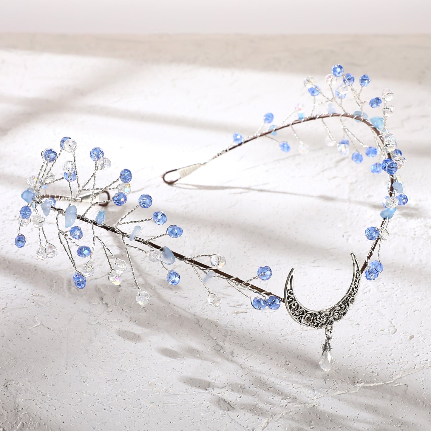 Blue Fairy Elf Crown - Elf Hairband Fariy Circlet Moon Crown White Elven Headpiece