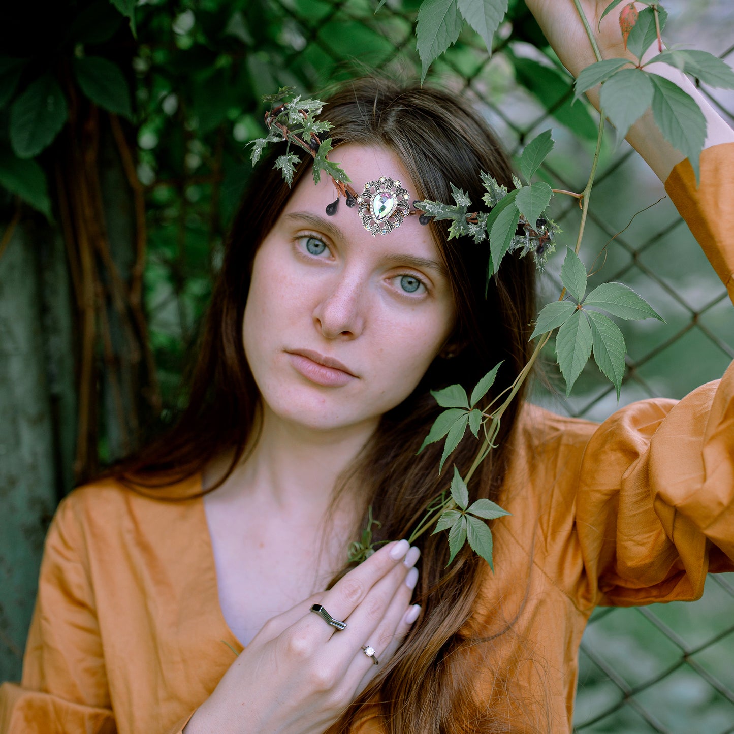 Forest Green Headpiece: Woodland Twig Headband, Elf Maple Leaves Crown