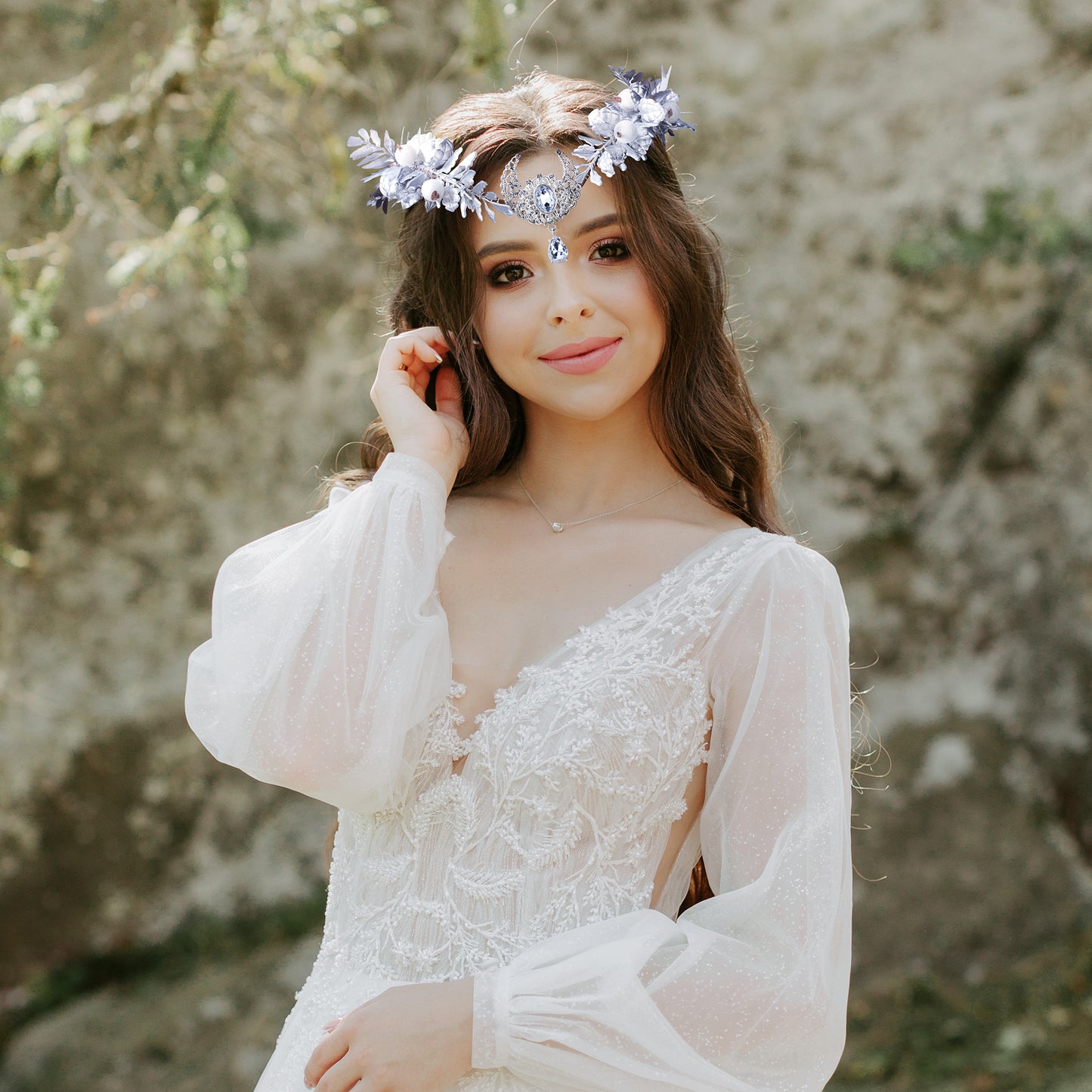 Goddess Halo Headband: Wedding Bridal, Golden Orchid Flower Crown