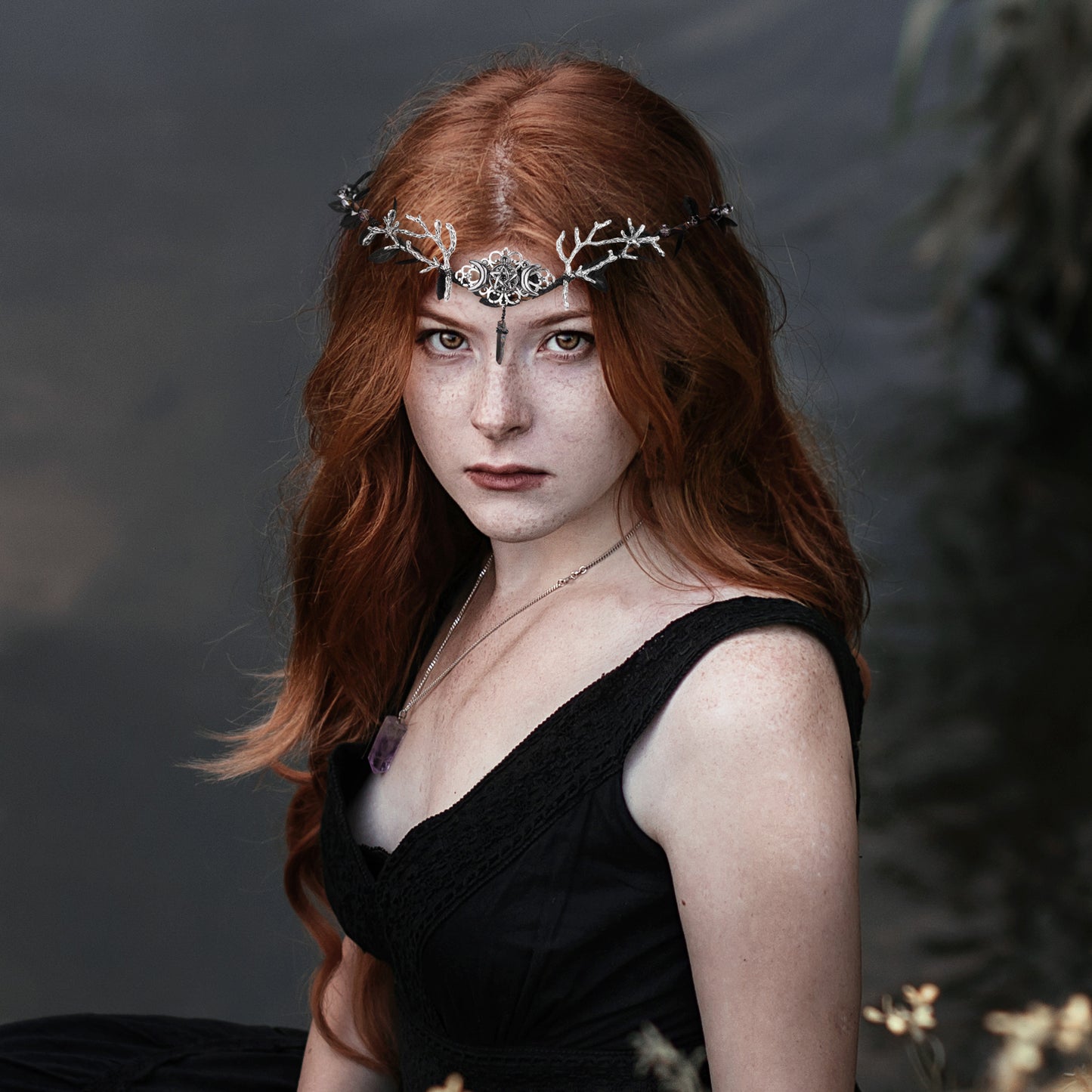 Woodland Crown Black Leaf: Goddess Tiara Headband, Fairy Queen Halo