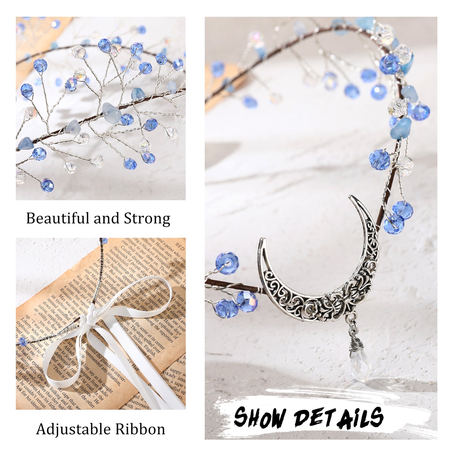 Blue Fairy Elf Crown - Elf Hairband Fariy Circlet Moon Crown White Elven Headpiece