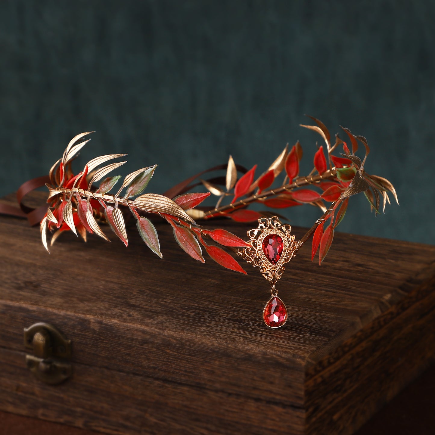 Handmade Gold and Red Elf Flower Crown