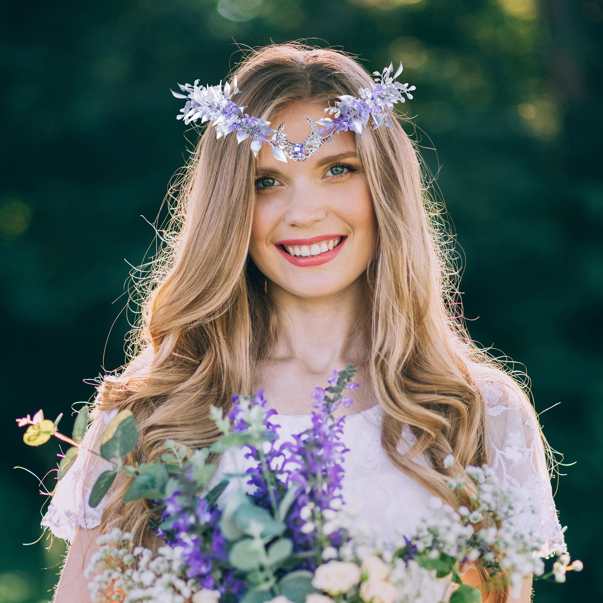lavender flower crown wedding MOSTORY Fairy Purple Flower Headband Woodland Lavender Headpiece Silver Wedding Crown for Women Girls Cosplay Accessory Bridal Maternity Birthday Christmas Renaissance Photography