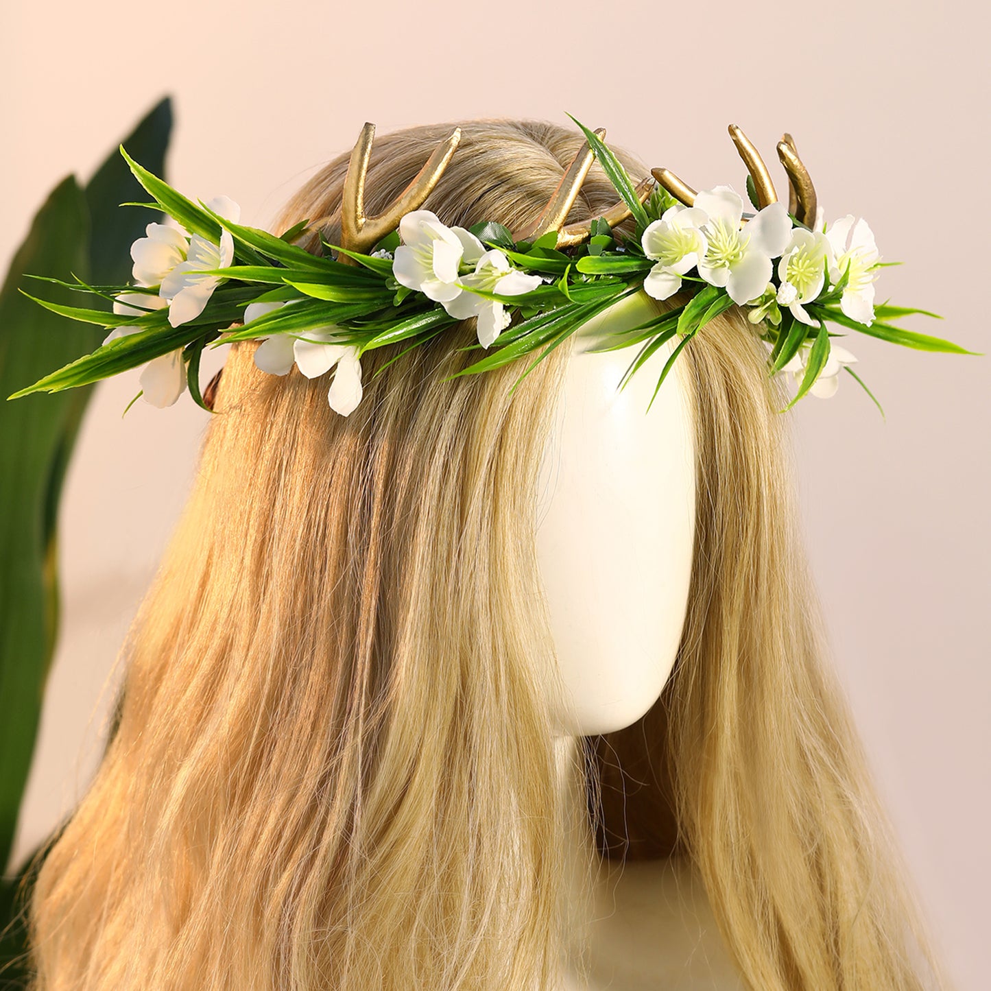 Fairy Flower Antler Crown - Woodland Floral Hairband Forest Antler Circlet