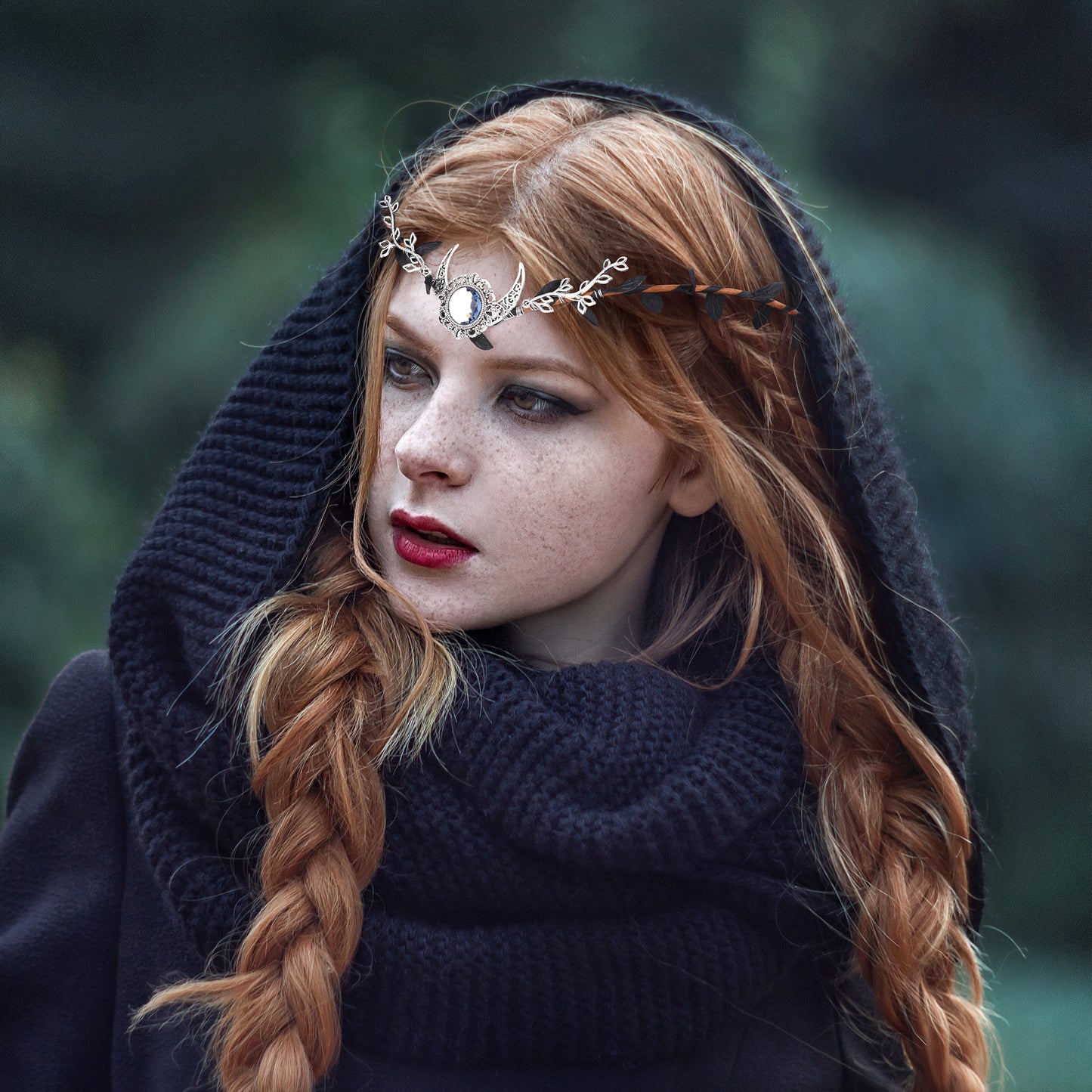 Fairy Queen Headpiece Moon: Blue Crystal Crown, Elf Rhinestone Headband