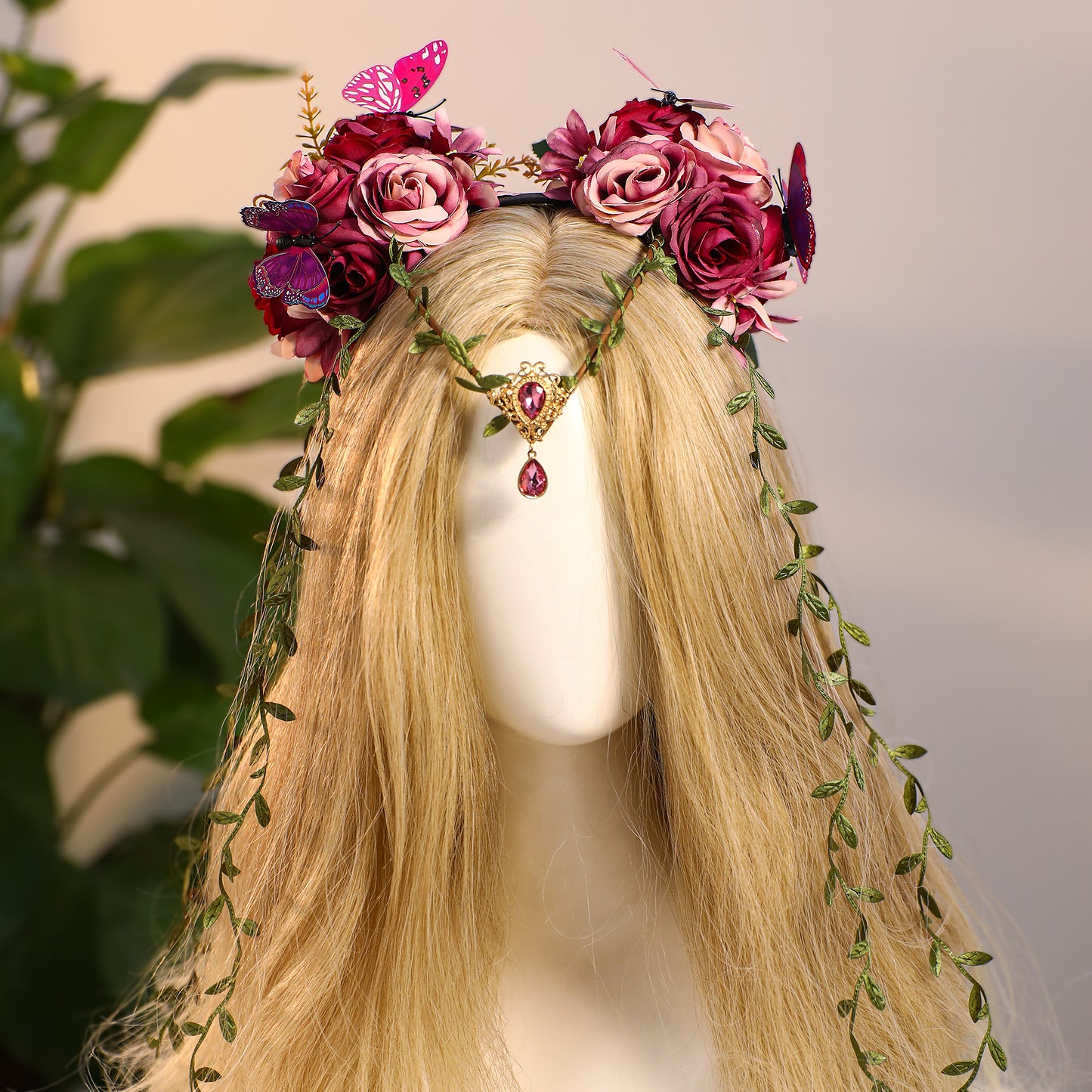 Purple Fairy Flower Crown - Elf Woodland Headpiece Floral Vine Headband