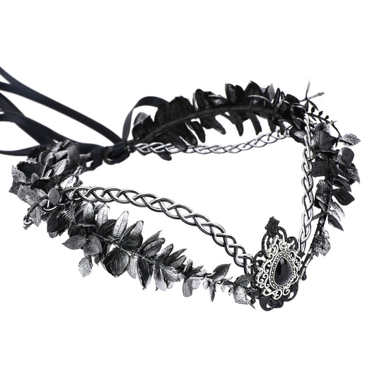 Black Viking Flower Crown - Dark Celtic Elf Crown Medieval Floral Circlet