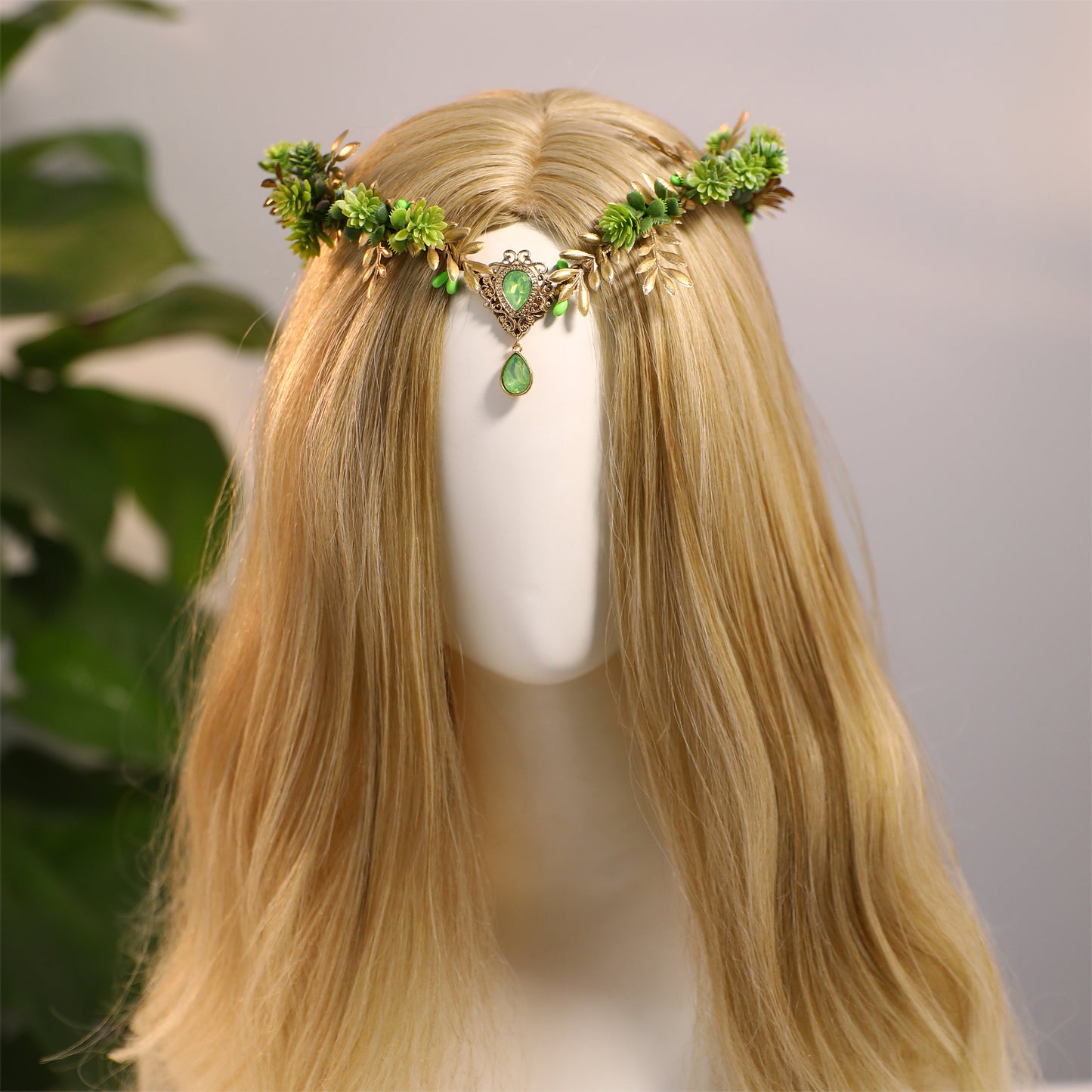 Green Flower Woodland Crown - Handmade Fairy Headpiece Forest Elf Crown