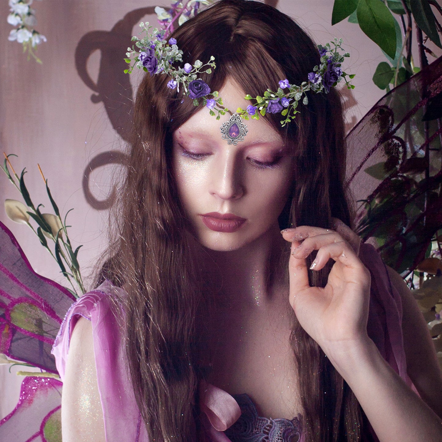 Purple Woodland Floral Elf Headpiece