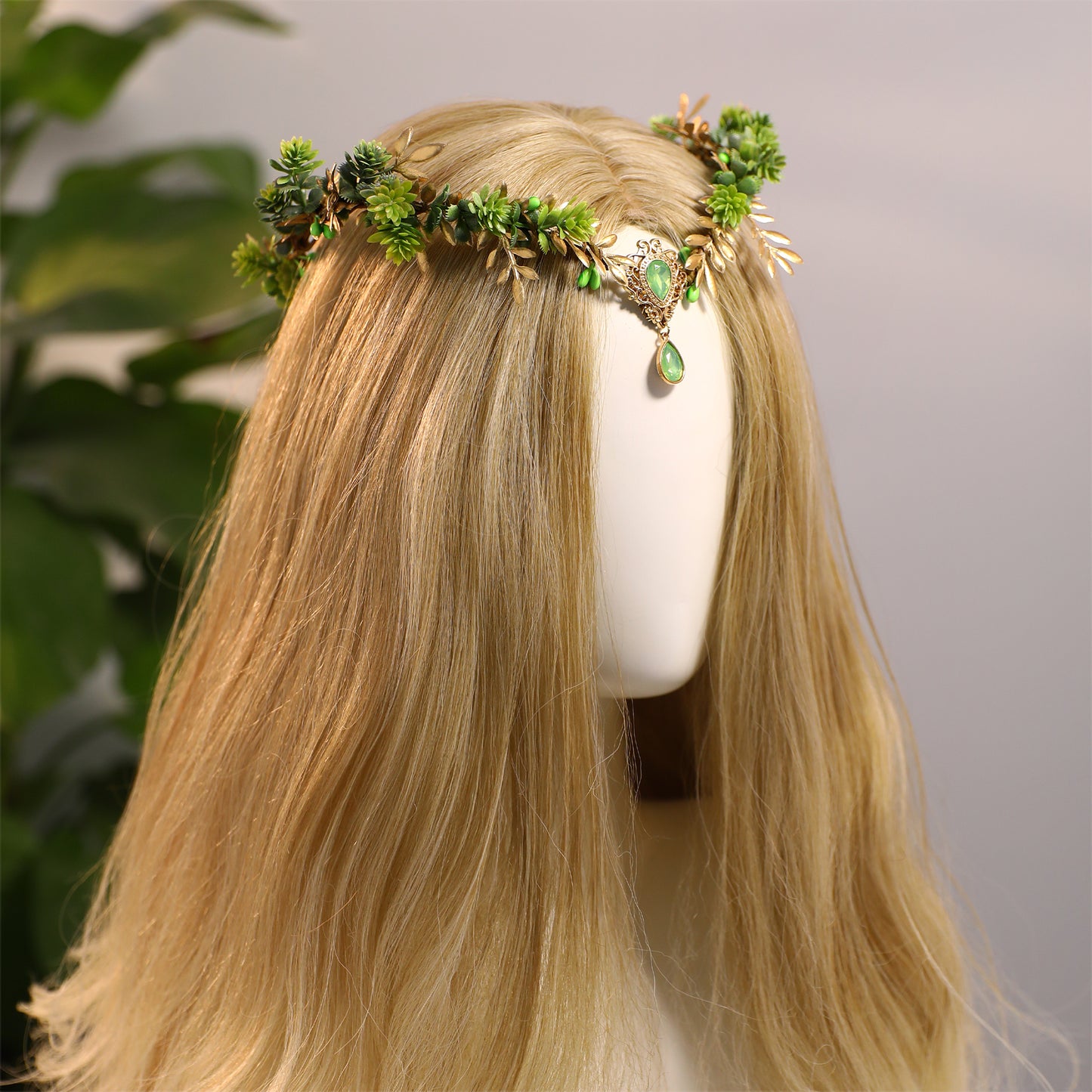 Green Flower Woodland Crown - Handmade Fairy Headpiece Forest Elf Crown