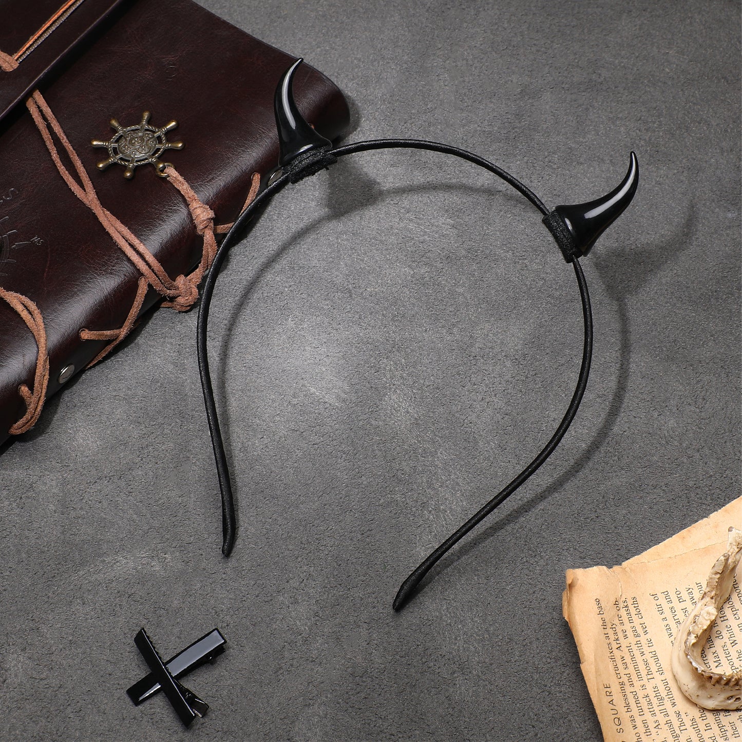 MOSTORY Black Ox Horn Headband - Handmade Devil Hairband Gothic Horn