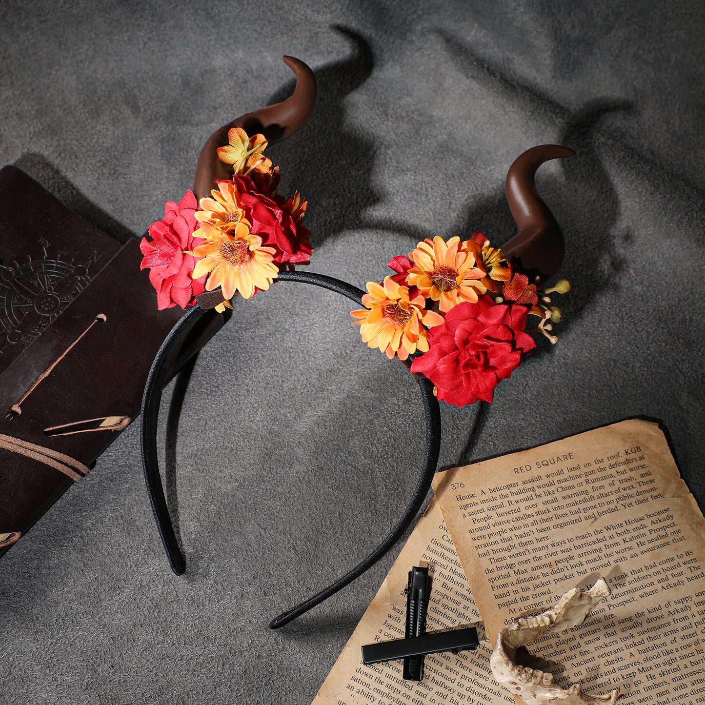 Flower Devil Horns Headband - Demon Horn Headband Floral Horns