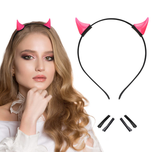 Pink Devil Horn Headband - Demon Horns Hairband Horns Hairhoop for Halloween Renaissance