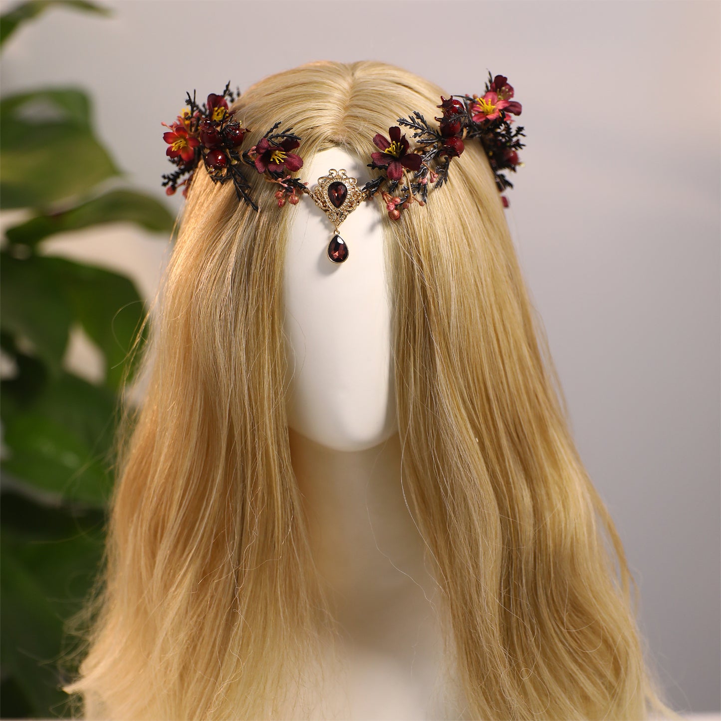 Dark Flower Fairy Crown - Handmade Elf Floral Headpiece Forest Crown Elven Circlet