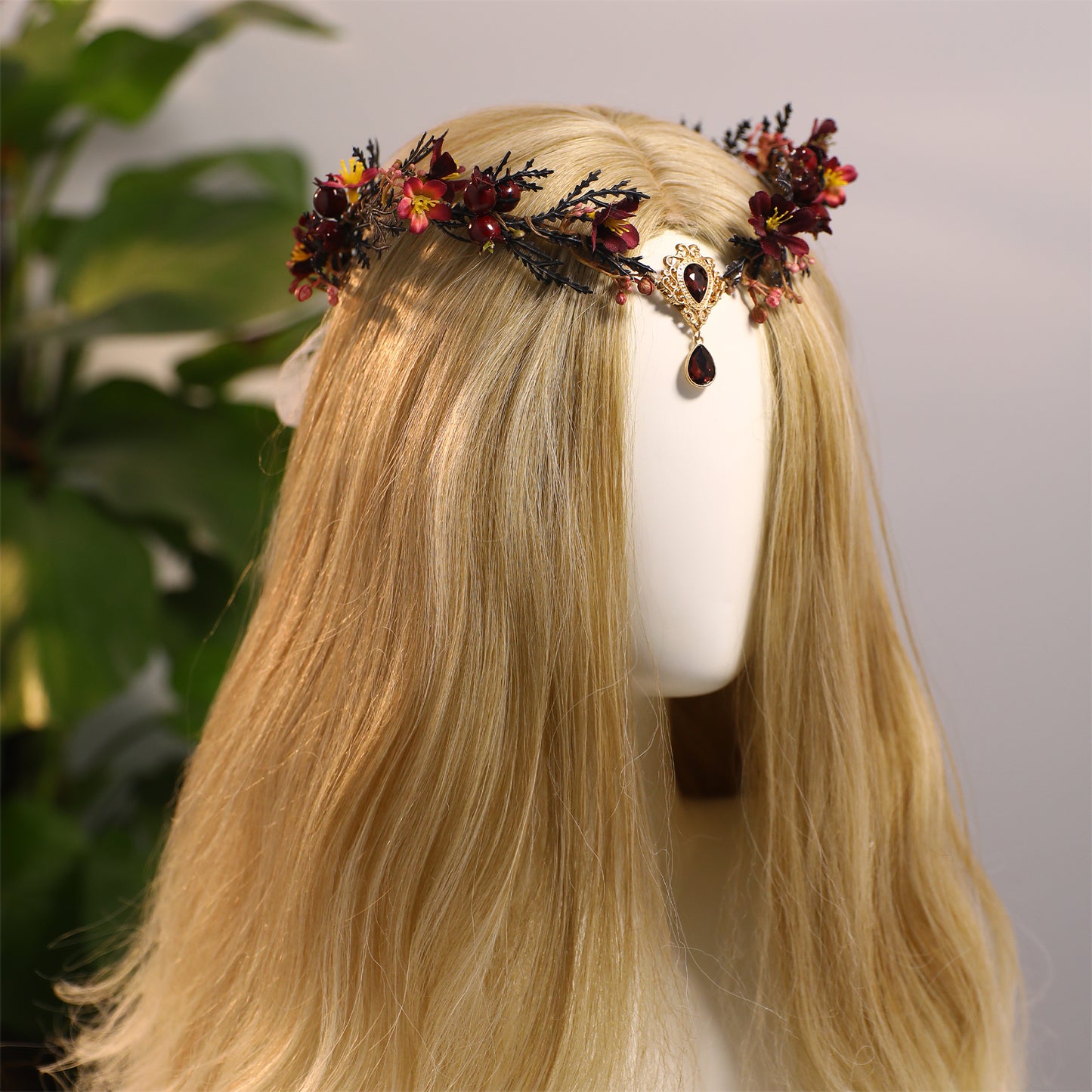 Dark Flower Fairy Crown - Handmade Elf Floral Headpiece Forest Crown Elven Circlet