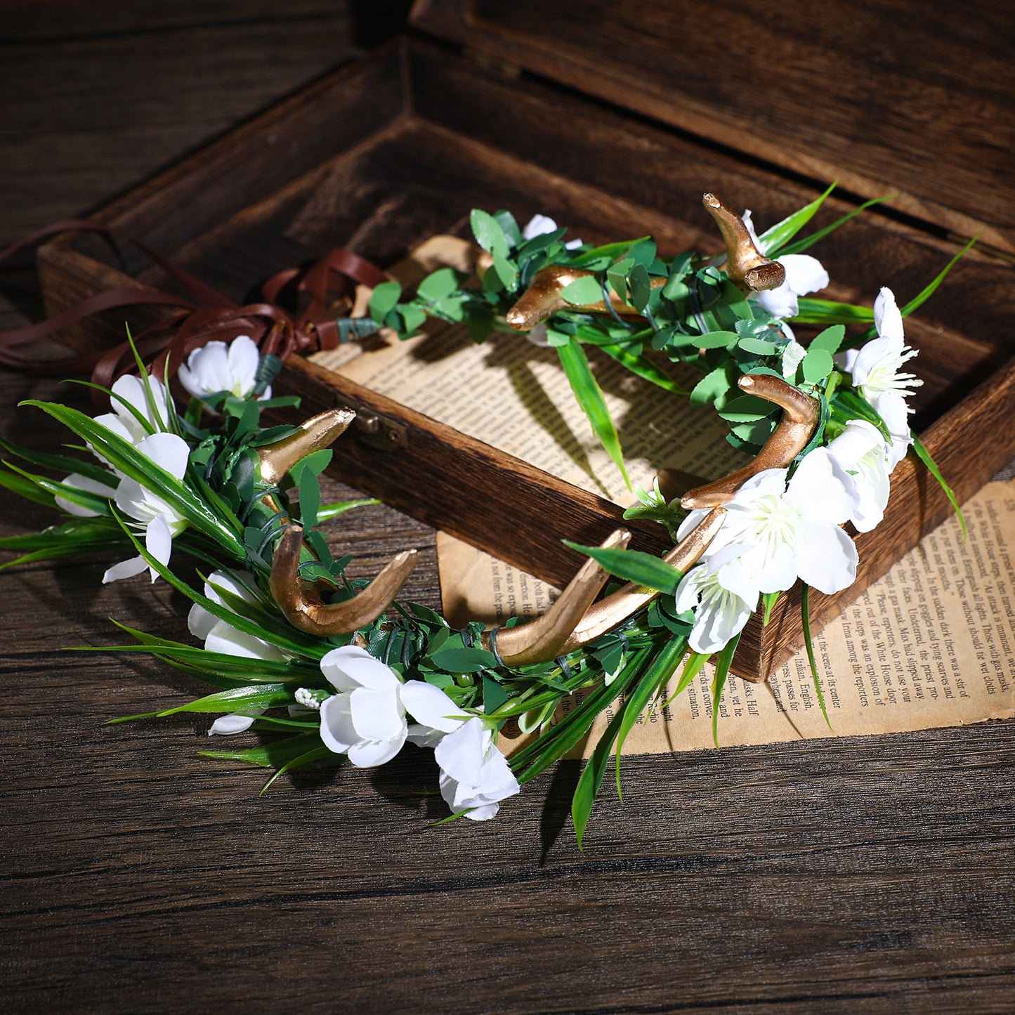 Fairy Flower Antler Crown - Woodland Floral Hairband Forest Antler Circlet