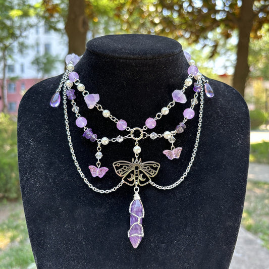 MOSTORY Purple Crystal Fairy Necklace