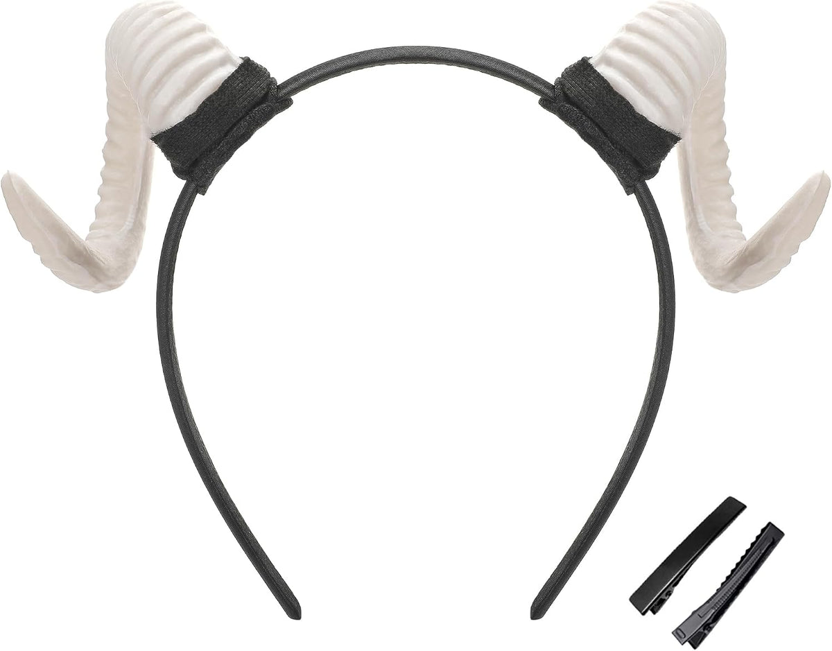 MOSTORY White Sheep Horns Headband for Men & Women