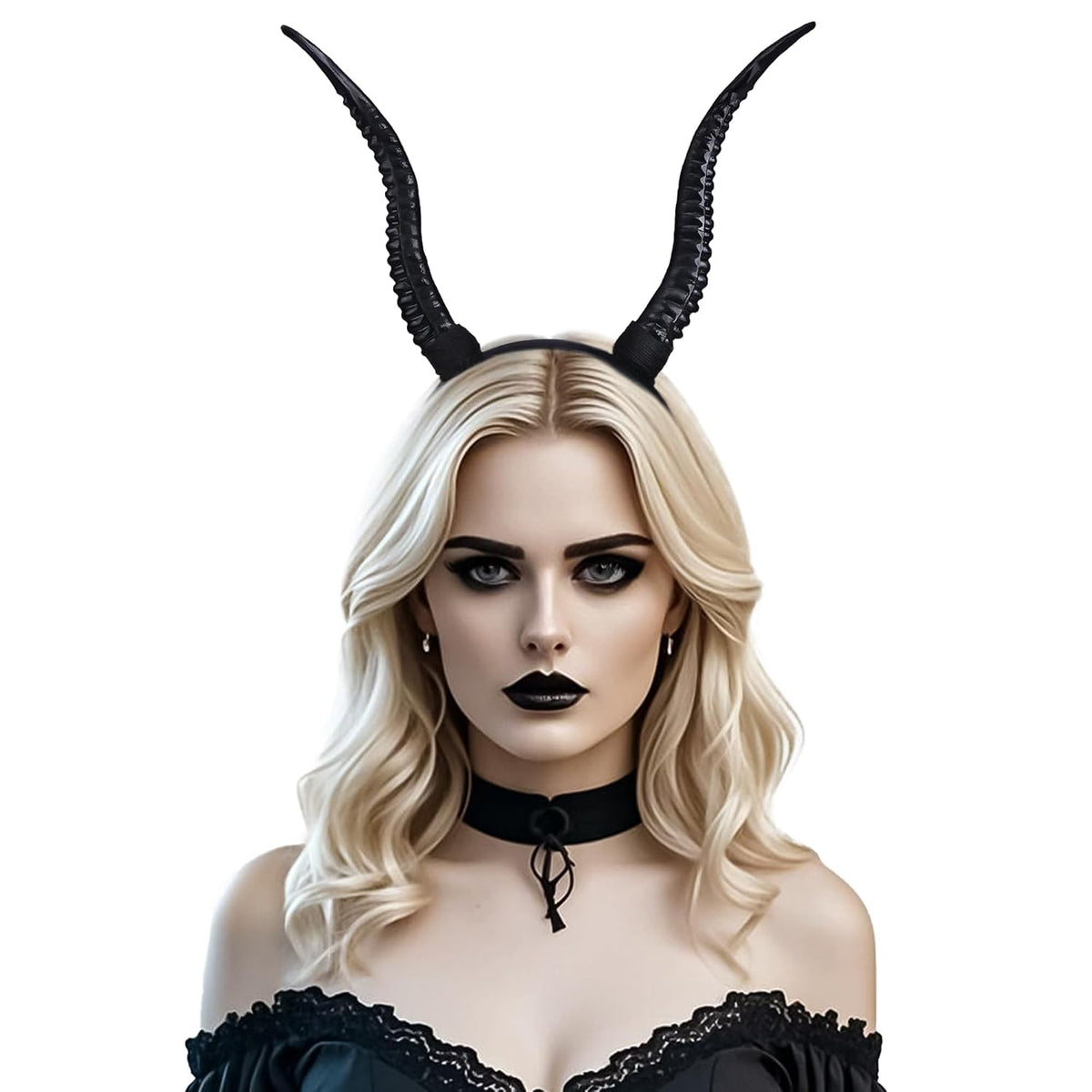 Black Devil Horns Headband – Removable Sheep Horn Headpiece