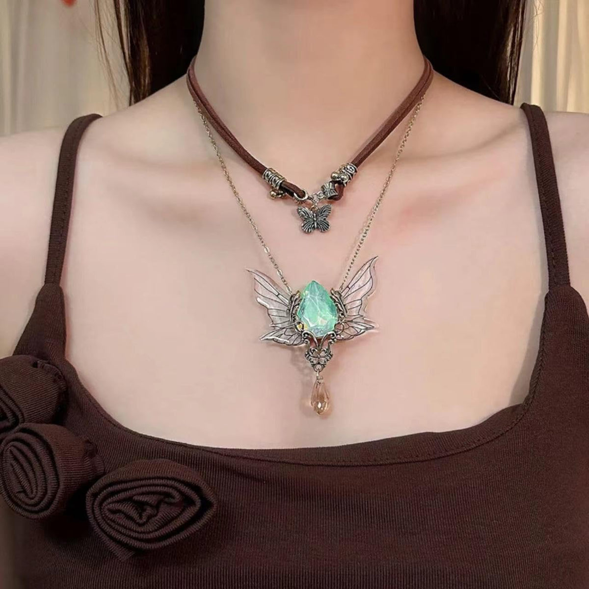 Layered Butterfly Necklace for Women Renaissance Vintage Hippie