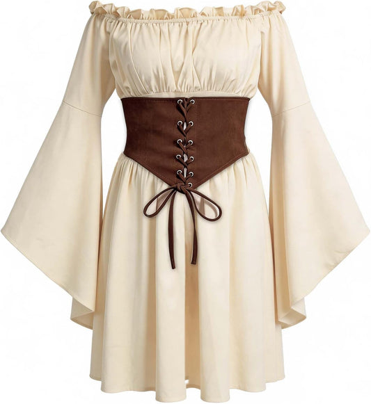 Renaissance Peasant Dress | Bell Sleeves, Waist Corset, Renfaire Gown