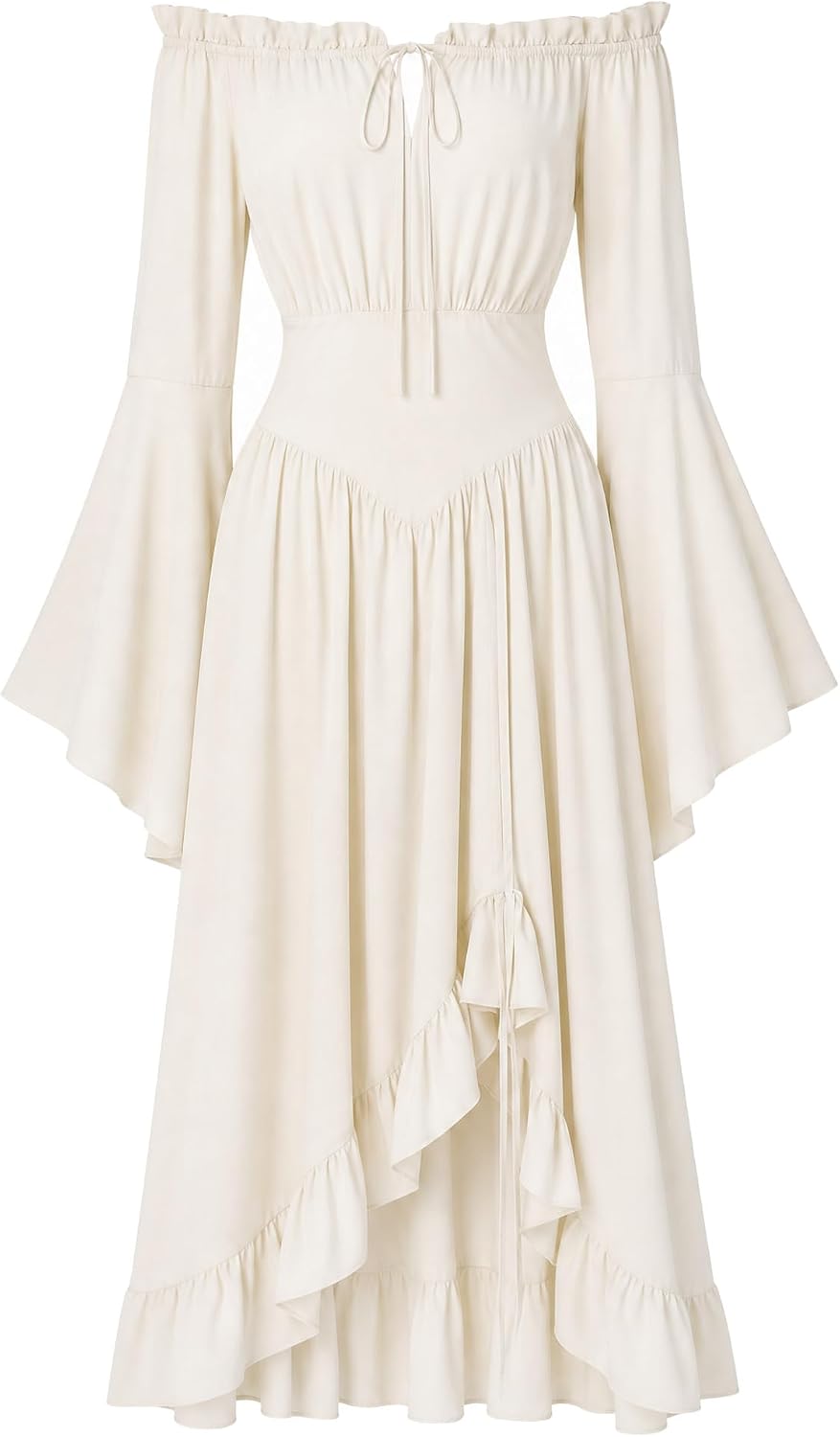 Yellow Renaissance Dresses Renaissance Fairy Dress | Off-Shoulder Ruffled Renfaire Gown with Pock ...