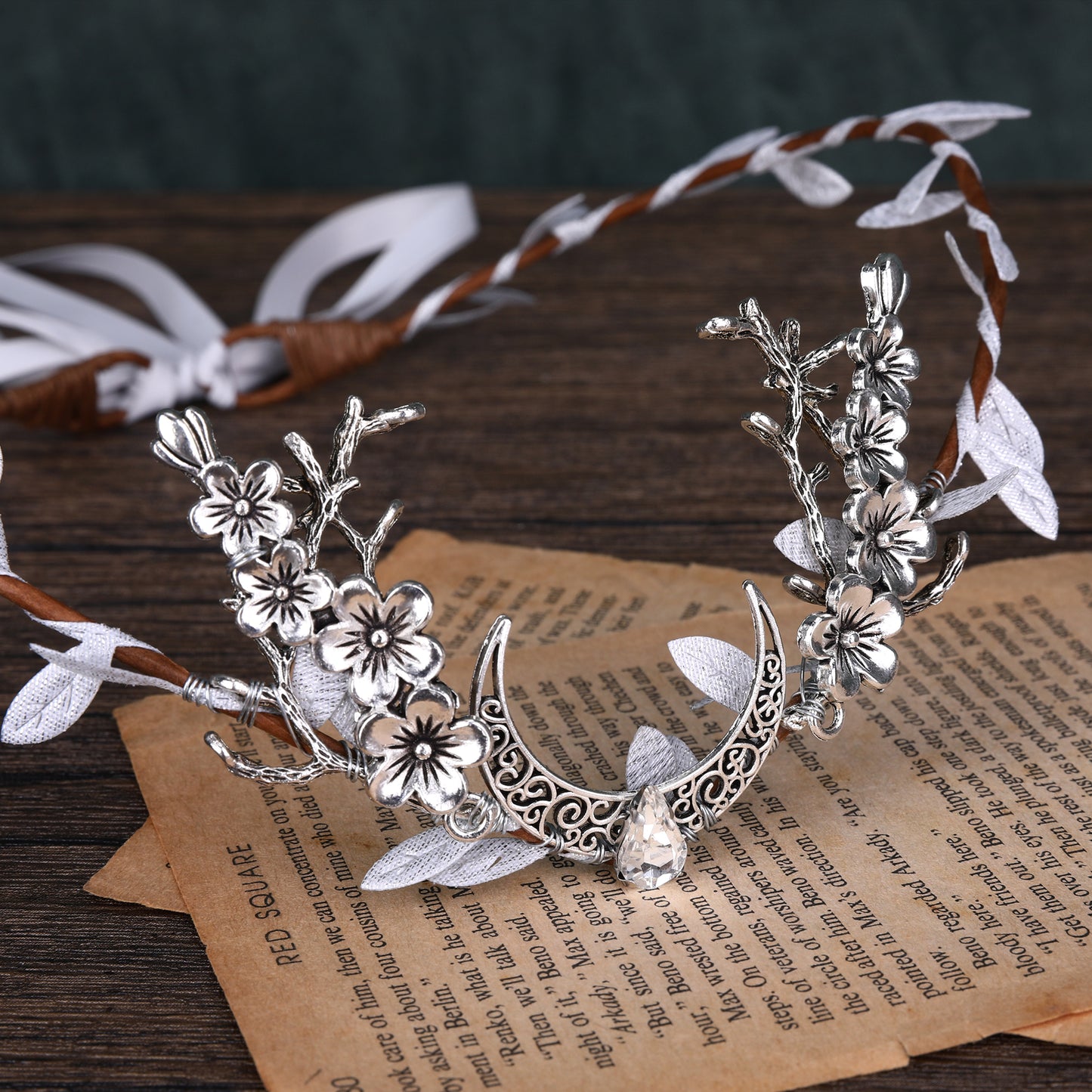 Moon Woodland Crown Fairy: Silver Leaves Headpiece, Forest Twig Circlet