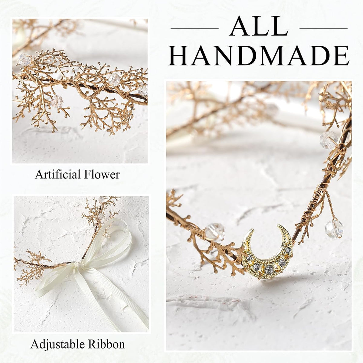 MOSTORY Silver Flower Fairy Crown – Rhinestone Elven Moon Circlet