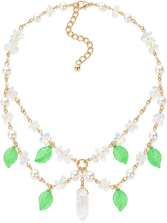 MOSTORY Flower Fairy Necklace for Women Beaded Crystal Woodland Choker